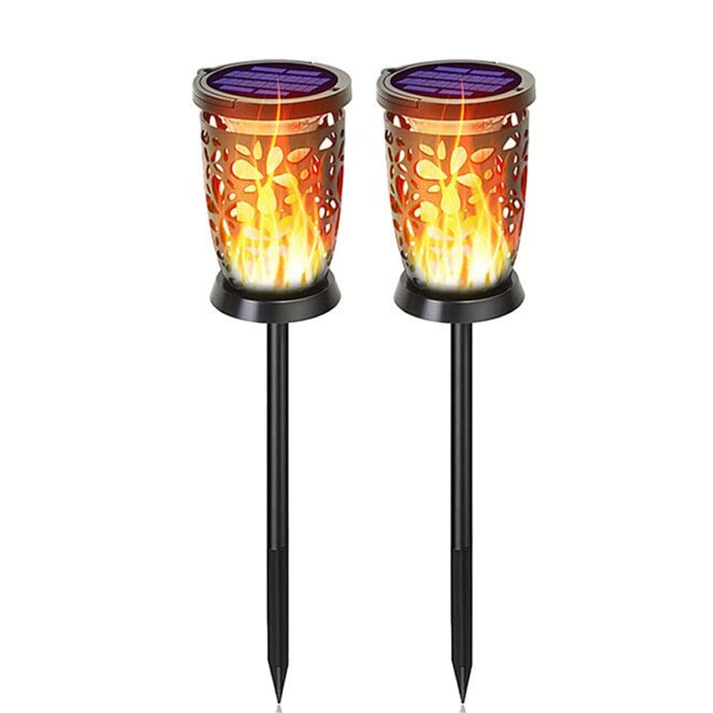 Solar Garden Lights Outdoor - 2 Pack LED Flickering Flame Torch Lights with Stake, Waterproof Solar Lanterns for Lawn, Landscape & Patio Decor | Romantic Ambiance for Backyard, Pathway & Garden Parties