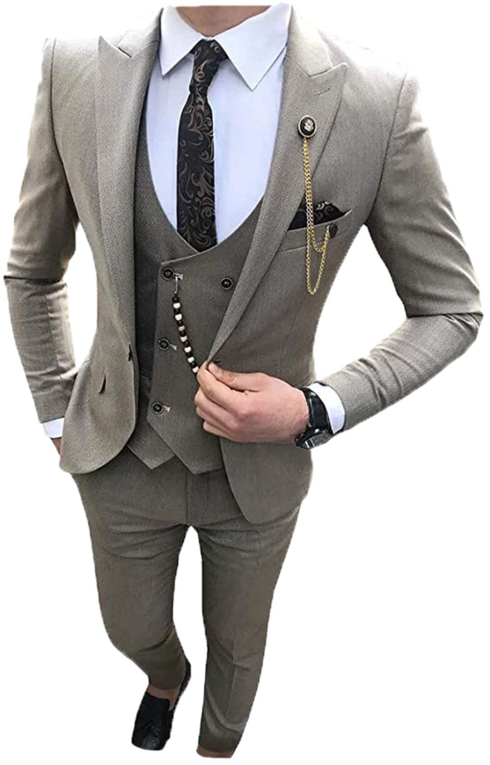70ILY Men's Slim Fit 3-Piece Suit Set - Notch Lapel Prom Tuxedo & Wedding Groomsmen Attire | Formal Business, Evening Events & Special Occasions