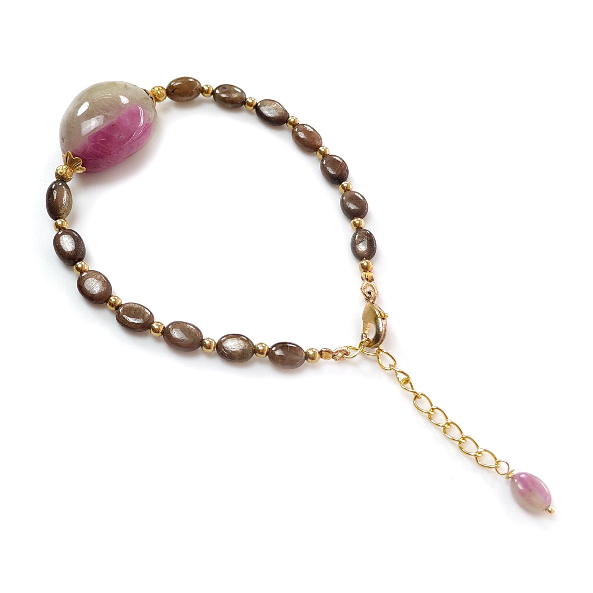 Golden Brown Chocolate Sapphire Beads Bracelet - 83.20cts Natural Untreated Zoisite Ruby Oval Brass Bracelet (8x6mm, 23x18mm) for Women's Jewelry, Boho Fashion & Gift Giving