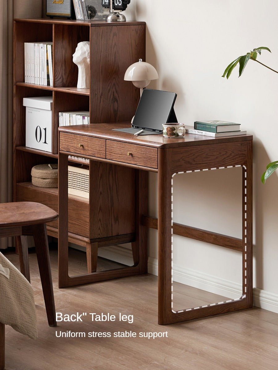 Solid Oak Wood Small Office Desk - Walnut Finish for Home & Workspace - Compact Writing Desk for Study, Dorm, or Apartment
