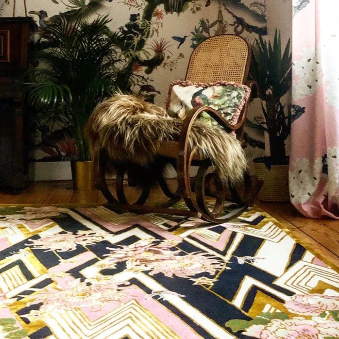 Hand Tufted Herringbone Floral Rug in Pink & Gold - Soft Bohemian Area Rug for Living Room, Bedroom, Nursery - PRE ORDER