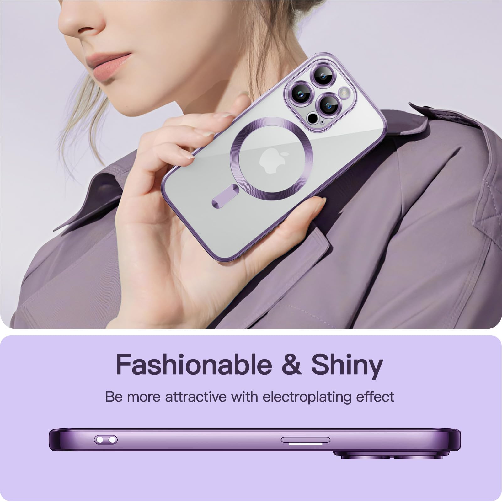 JETech Soft Clear Case for iPhone 13 Pro 6.1-Inch | Shockproof TPU Phone Cover with Full Camera Protection | MagSafe Wireless Charging Compatible | Light Purple | Perfect for Daily Use, Travel & Outdoor Activities