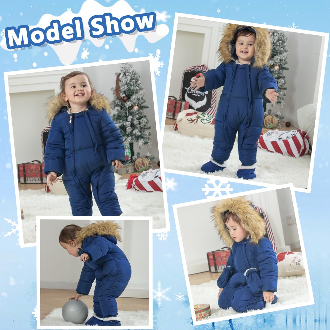 Warm Baby Winter Snowsuit with Hood & Gloves - Insulated Puffy Coat Jacket & Footed Romper Jumpsuit for Boys & Girls 6-24 Months | Perfect for Outdoor Play, Snow Days & Cold Weather Adventures
