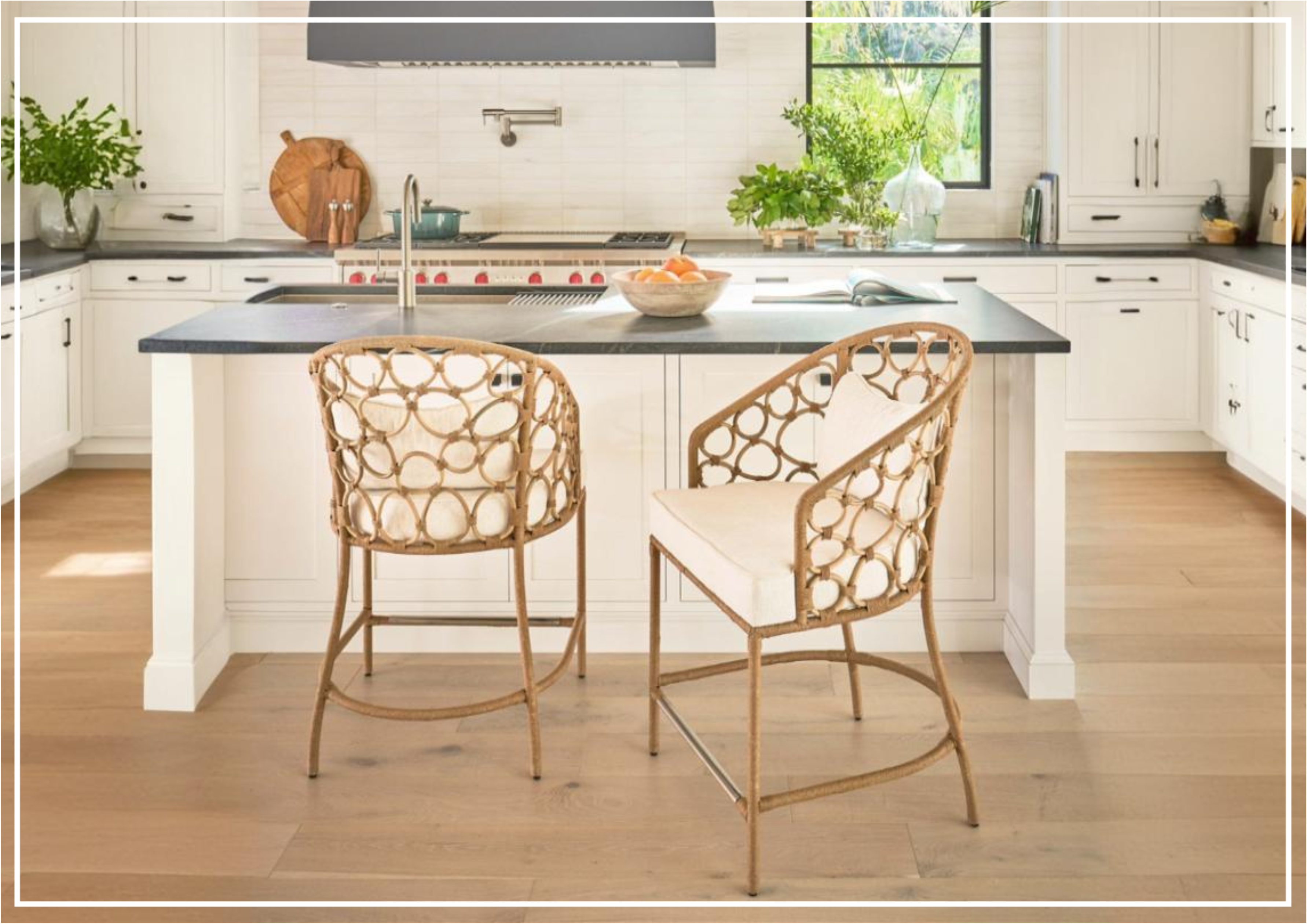 Universal Rattan Counter Stool - Pebble Weave Rectangular Bar Chair for Kitchen Island, Breakfast Nook & Outdoor Patio Seating