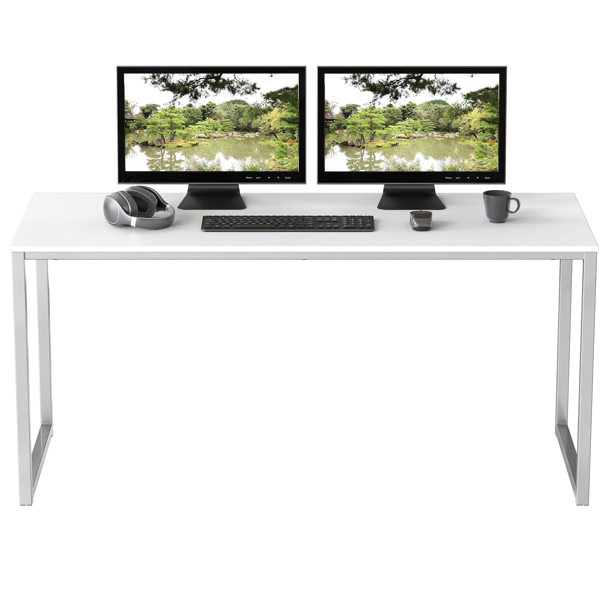 SHW Mission 48-Inch Home Office Computer Desk in White - Modern Writing Desk for Small Spaces, Perfect for Remote Work, Study & Gaming (Home Office Furniture)