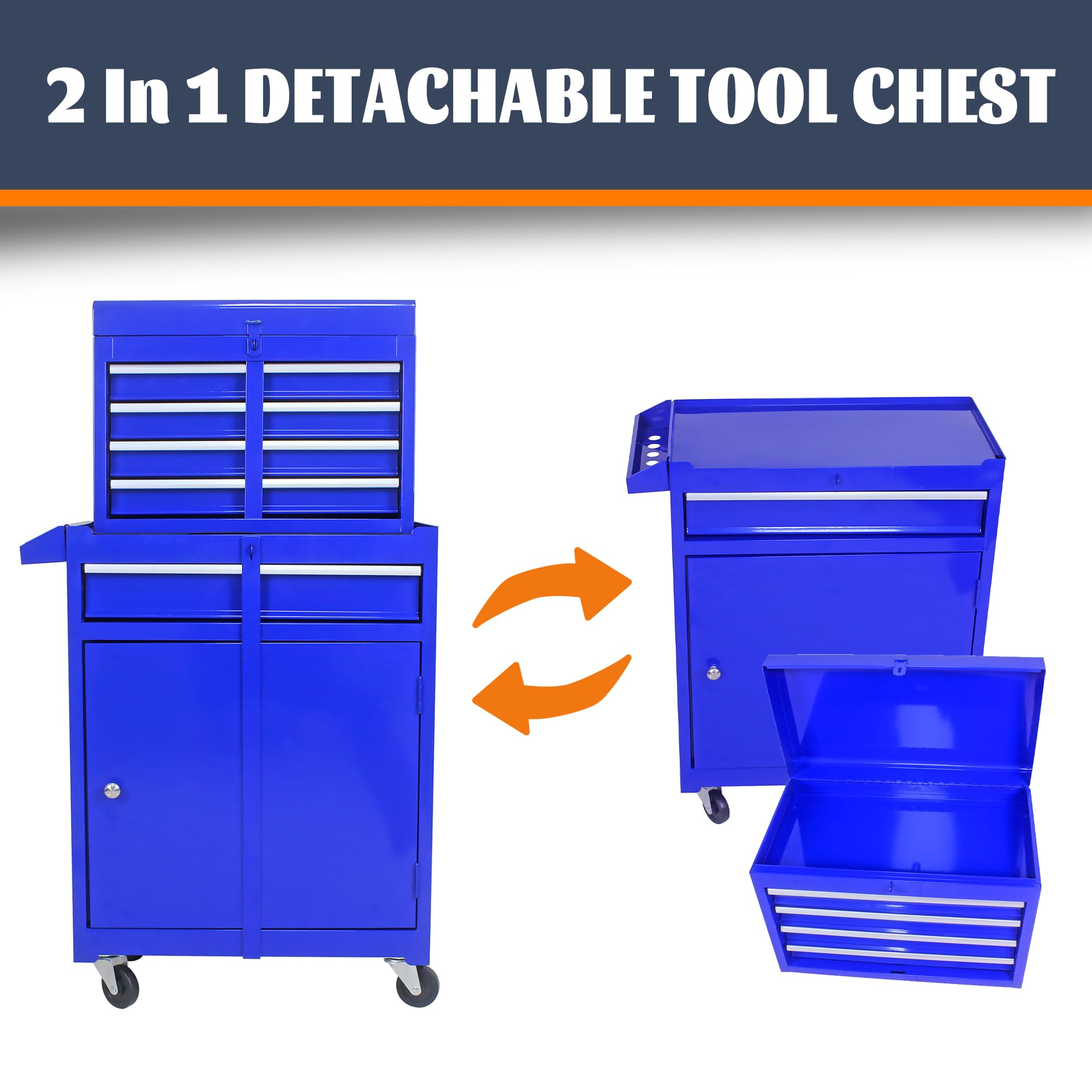 Heavy-Duty Rolling Tool Chest with 5 Drawers & Wheels - Detachable Tool Storage Cabinet with Adjustable Shelf - Mobile Toolbox for Workshop, Garage & Mechanics - Perfect for Automotive Repairs & DIY Projects (Blue)