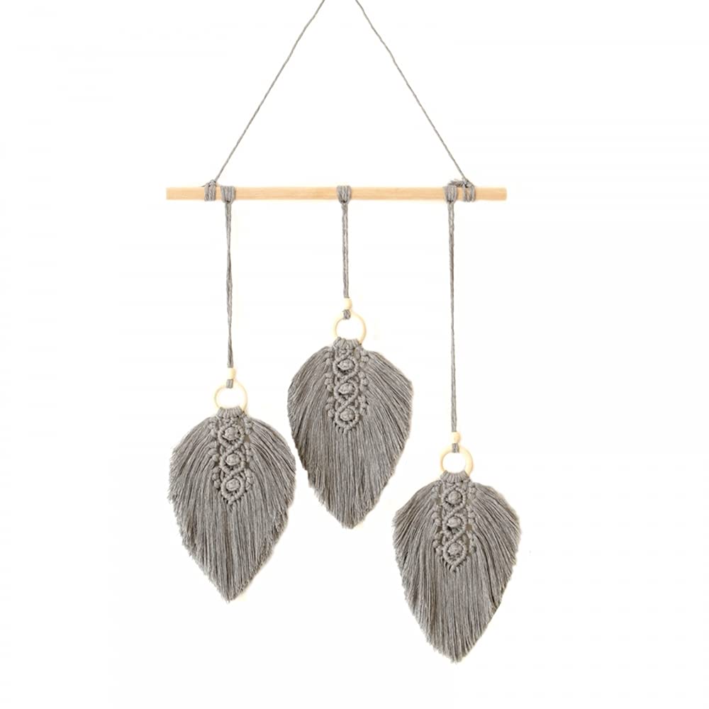 Bohemian Macrame Wall Hanging with Feather Tassels - Handmade Cotton Rope Wall Decor for Living Room, Bedroom, Nursery - Perfect for Home Decor, Housewarming Gifts & Boho Style Interior Design