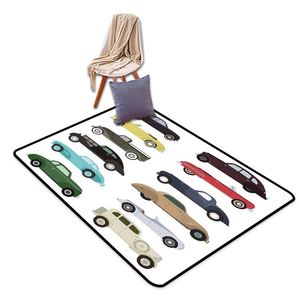 Vintage Car Area Rug - 5' x 8' Retro Classic Automobile Floor Mat for Bedroom, Living Room, Man Cave | Non-Slip Soft Carpet with Old Fashion Car Icons | Perfect for Home Decor, Office & Game Room