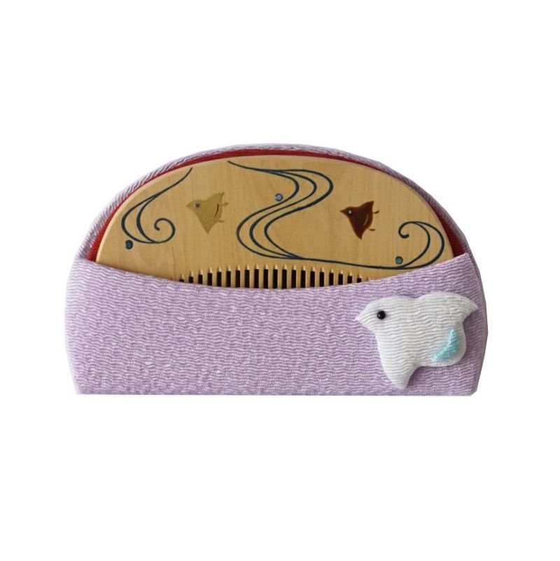 Handmade Japanese Maki-e Urushi Lacquer Tsuge Boxwood Hair Comb with Chirimen Crepe Fabric Case - Traditional Kyoto Craftsmanship | Perfect for Wedding, Tea Ceremony & Kimono Styling