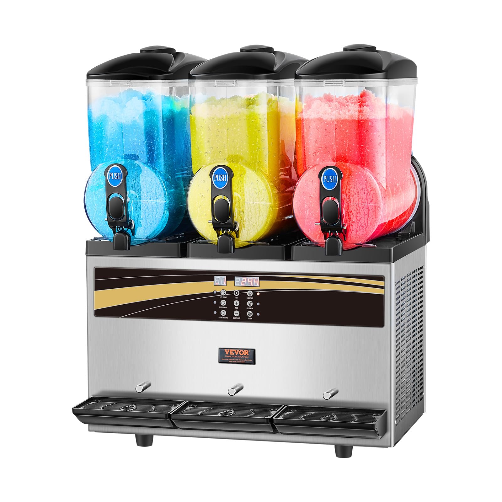 VEVOR Commercial Margarita Machine 15L x 3 Triple Tank Slushie Maker - Stainless Steel Frozen Drink Machine for Margaritas, Smoothies & Slushies (180 Cups Capacity) - Perfect for Home Parties, Restaurants, Cafes & Bars
