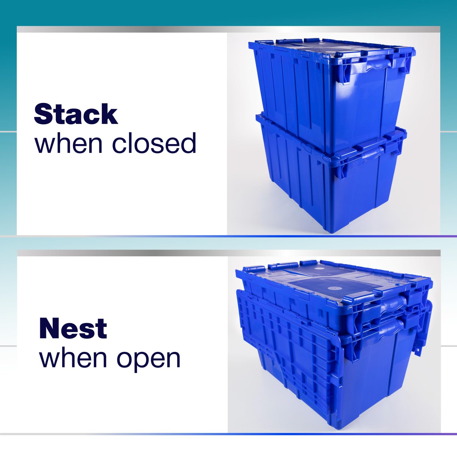 IDL Packaging 14-Gallon Heavy-Duty Plastic Storage Tote with Hinged Lids (Blue, 3-Pack) - 22