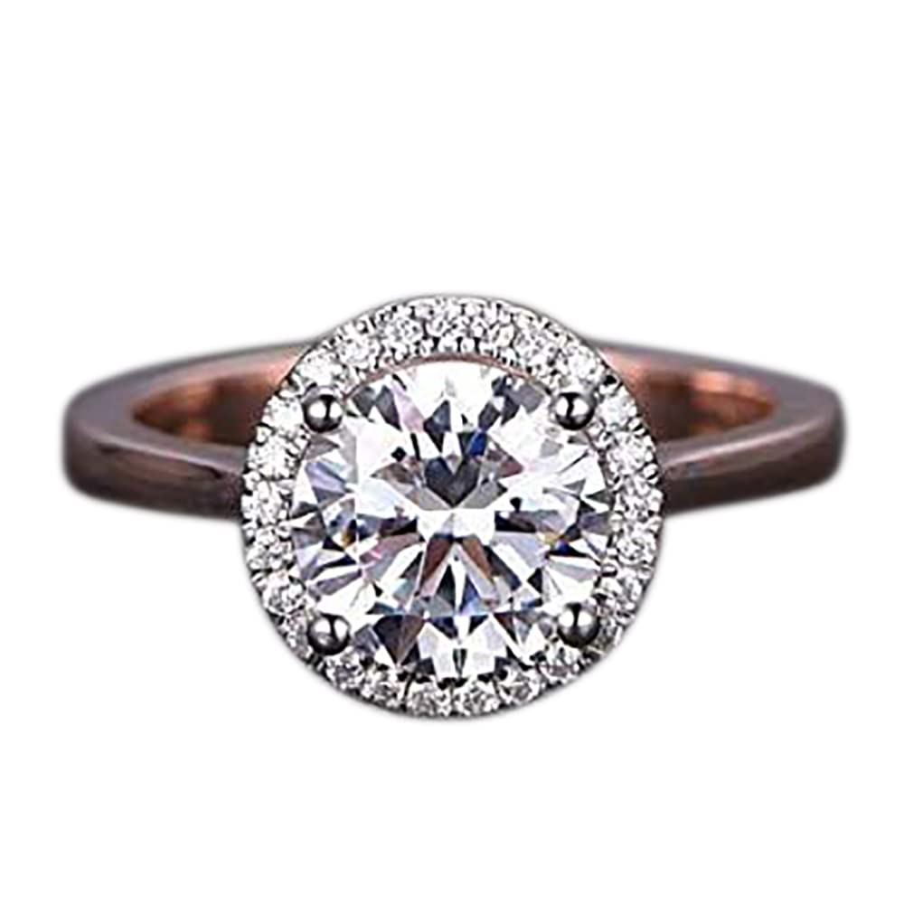 1.25 Ct Halo Round Cut Moissanite & Diamond Engagement Ring in 18k Gold Plating - Best Seller for Wedding, Proposal & Anniversary Gifts