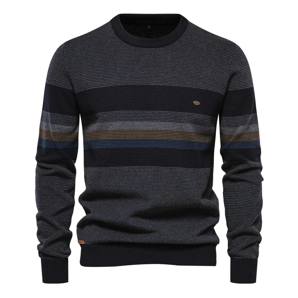 Men's Autumn Winter Patchwork Sweaters - 100% Cotton Warm Pullover Casual Knitwear for Social Gatherings | Cozy Fall & Winter Fashion for Office, Dating & Outdoor Activities