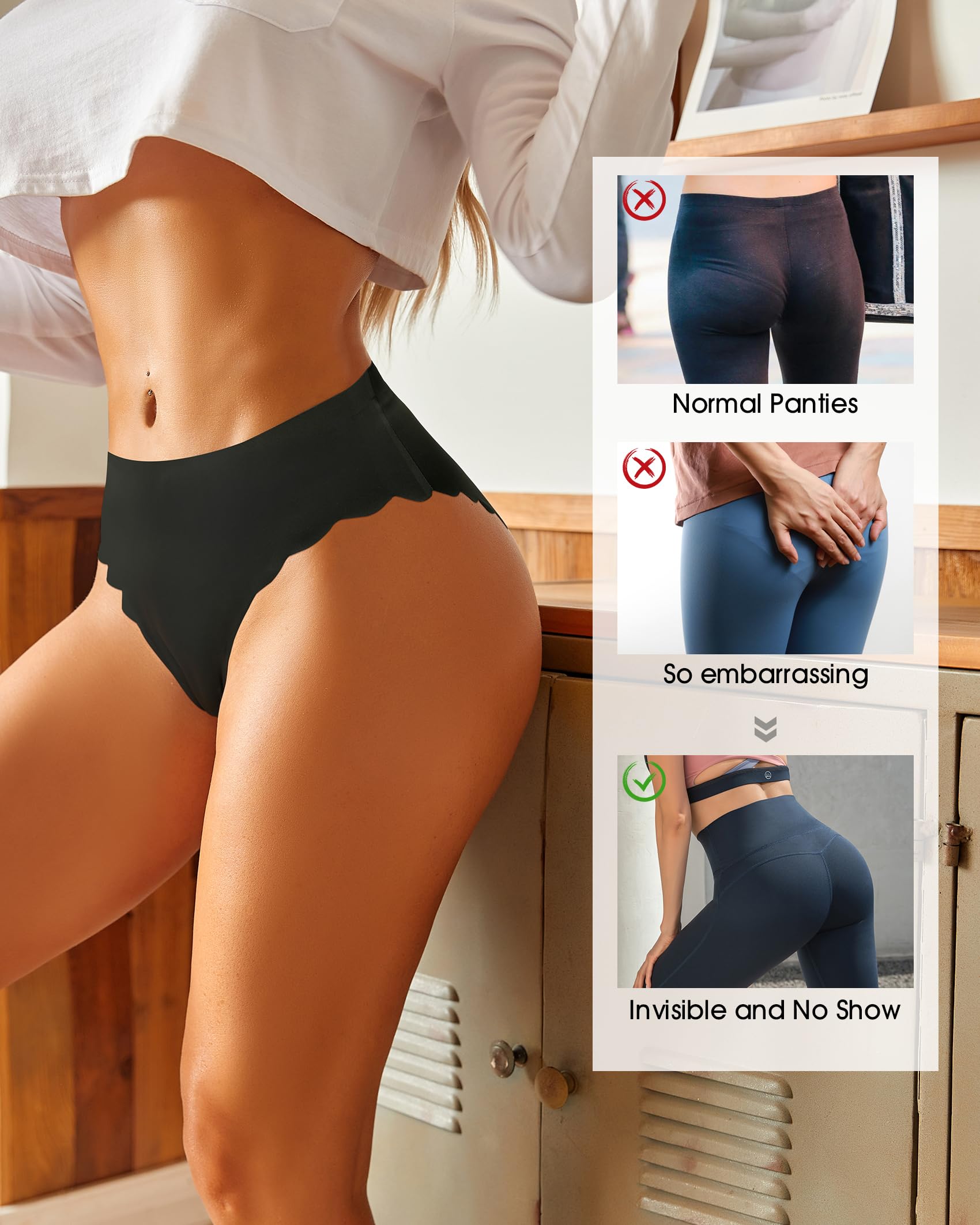 LEVAO Seamless Underwear for Women - No Show Ice Silk Bikini Panties, Breathable Hipster with Wavy Sides, Invisible Underwear 7-Pack (S-XL) - Perfect for Yoga, Workout & Everyday Comfort