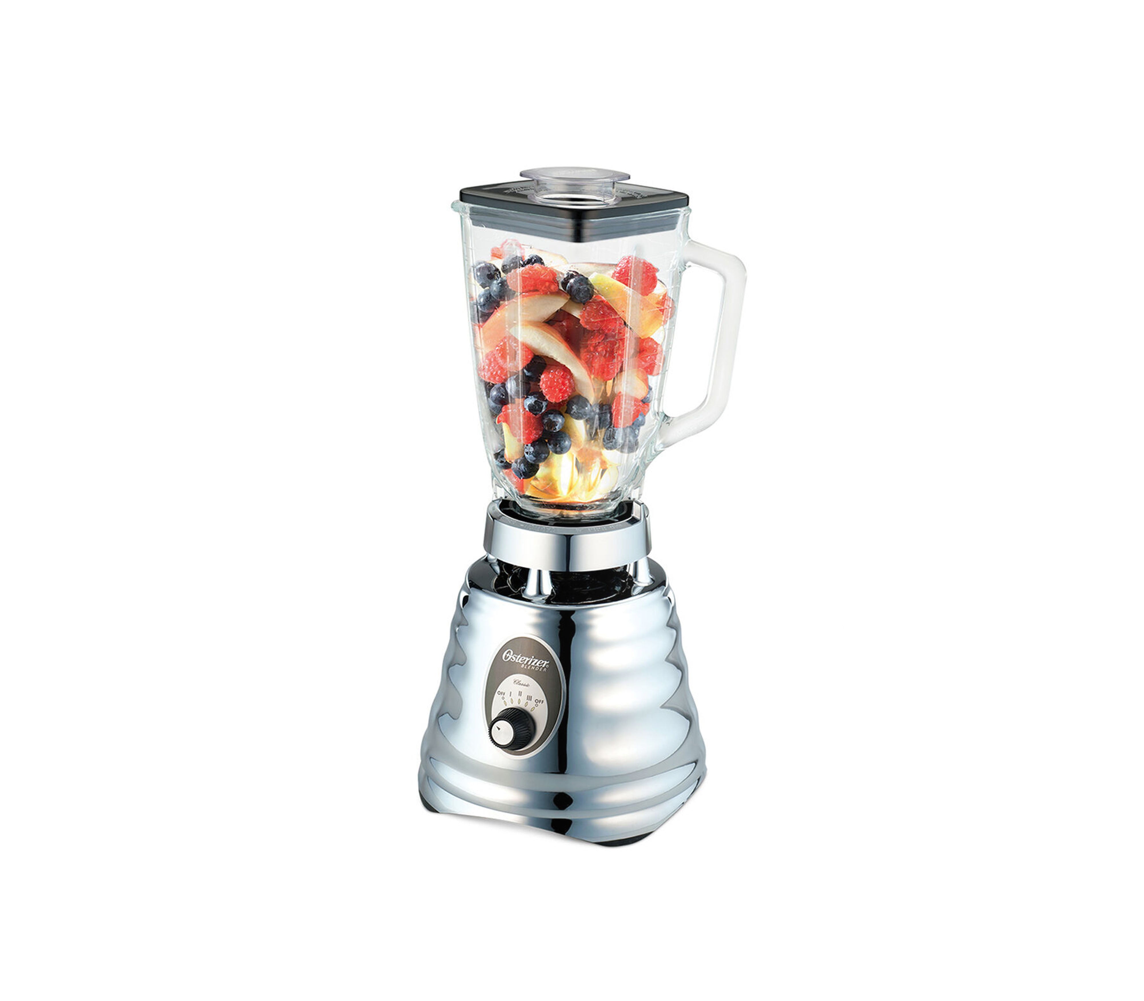 Oster 3-Speed Chrome Blender with Glass Jar - Perfect for Smoothies, Shakes & Food Prep at Home