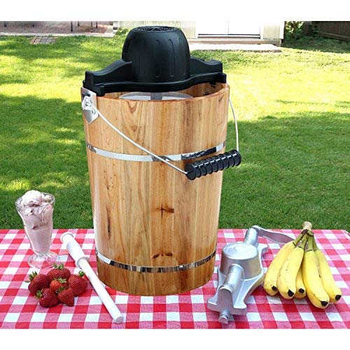 AMERIHOME ICM6C 6-Quart Traditional Ice Cream Maker Machine - Brown - Homemade Frozen Dessert Maker for Parties, Family Gatherings & Summer Treats