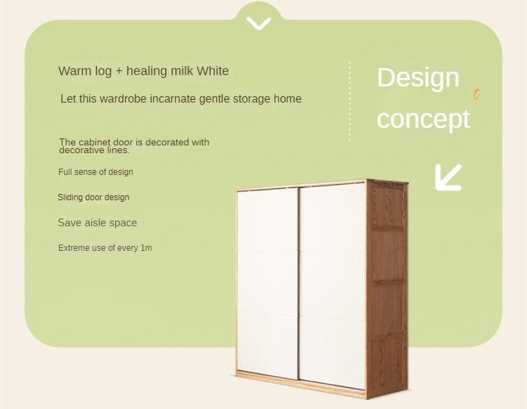 Solid Oak Wood Sliding Door Wardrobe Closet - Spacious Storage for Bedroom, Closet, and Home Organization