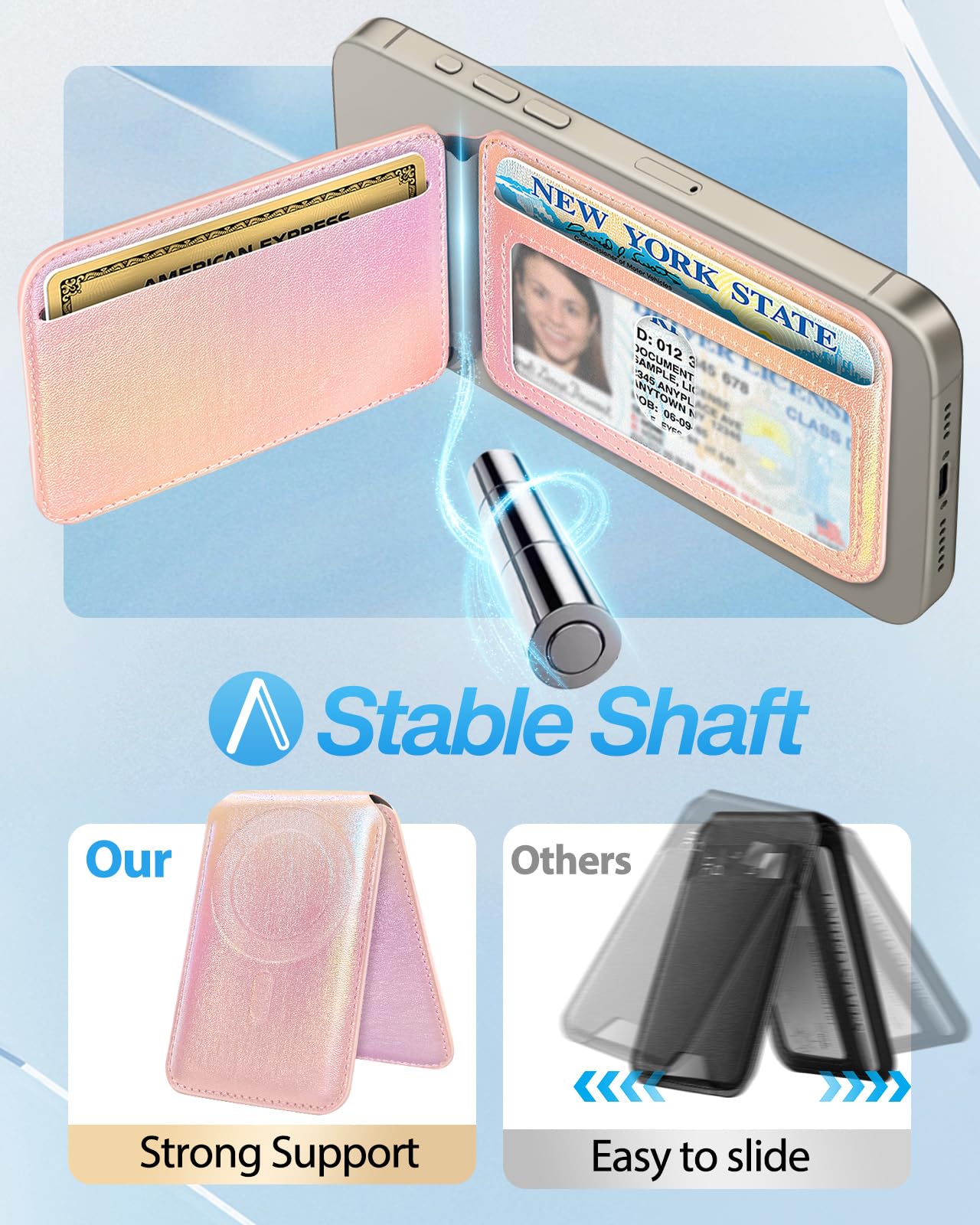 Magnetic Fold Card Holder for iPhone 16/15/14/13/12 Series - Shorogyt Magsafe Compatible Wallet with RFID Blocking, Printed Leather Design Holds 5 Cards (Purple) | Perfect for Women's Everyday Use, Travel & Contactless Payments