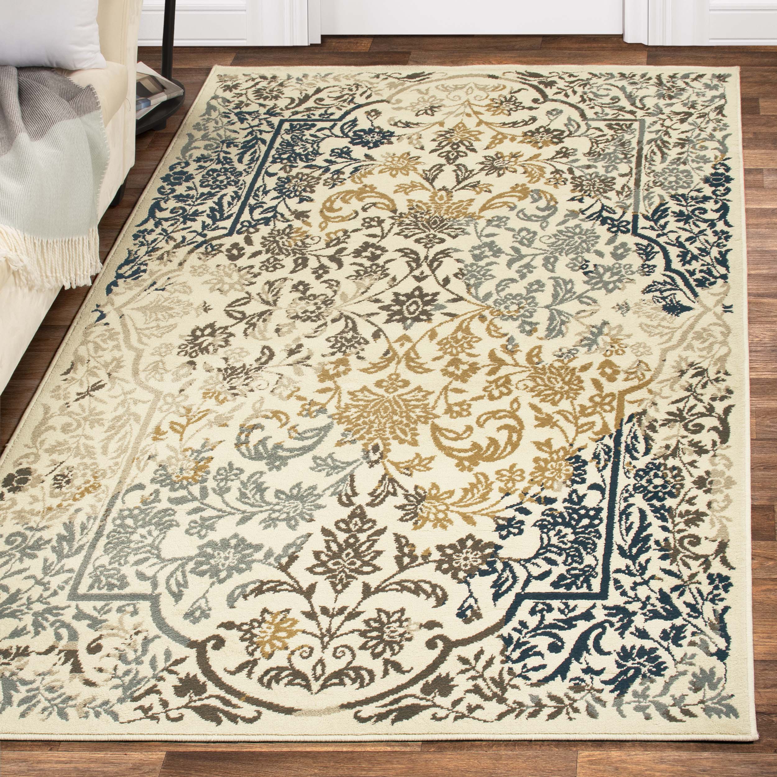 Ariza Transitional Floral Indoor Area Rug - Non-Slip Soft Living Room Carpet Runner for Bedroom, Hallway, Entryway - Home Decor Floor Mat