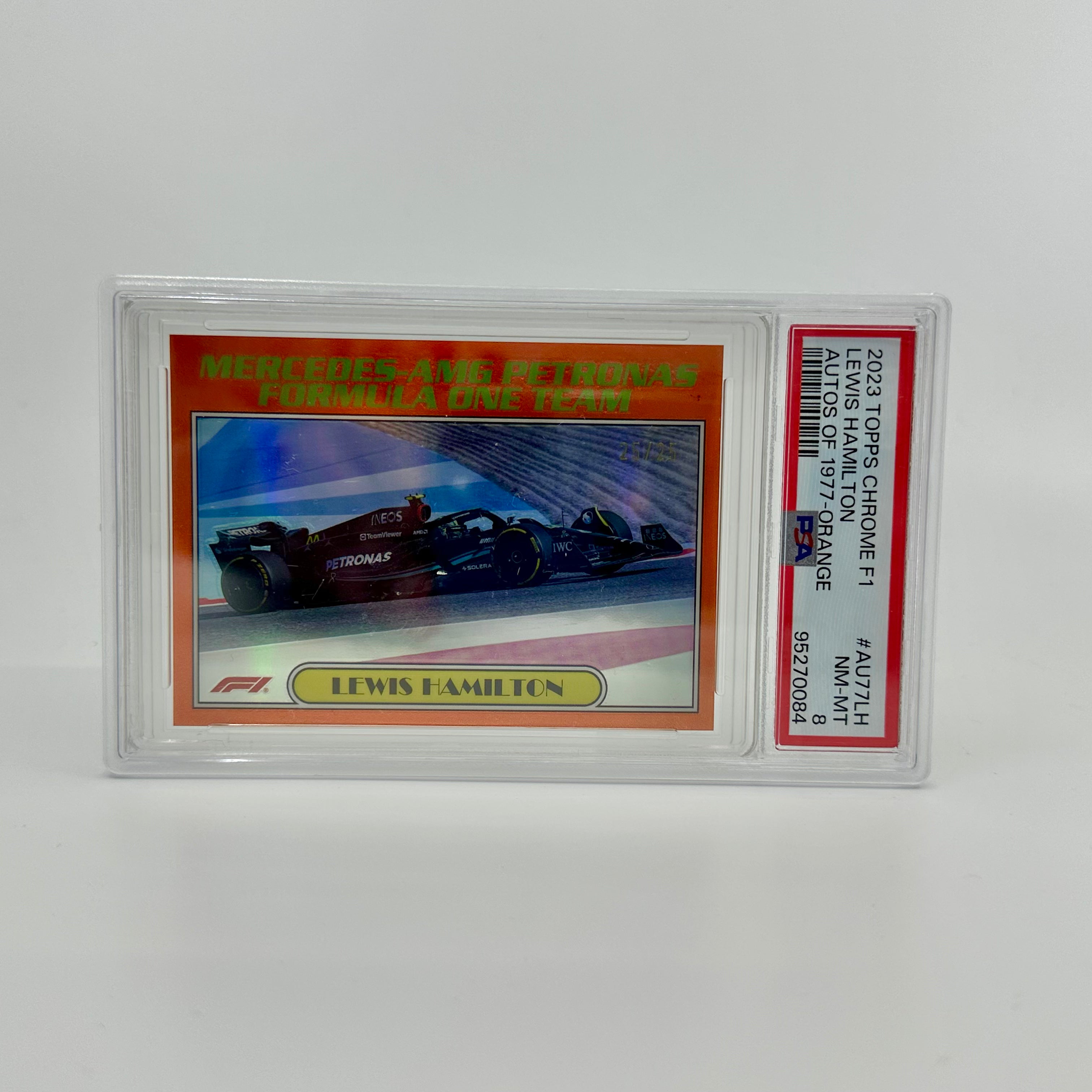 2023 Topps Chrome Lewis Hamilton #AU77 PSA 8 25/25 Orange - Rare Collectible for F1 Fans, Racing Enthusiasts & Sports Memorabilia Collectors