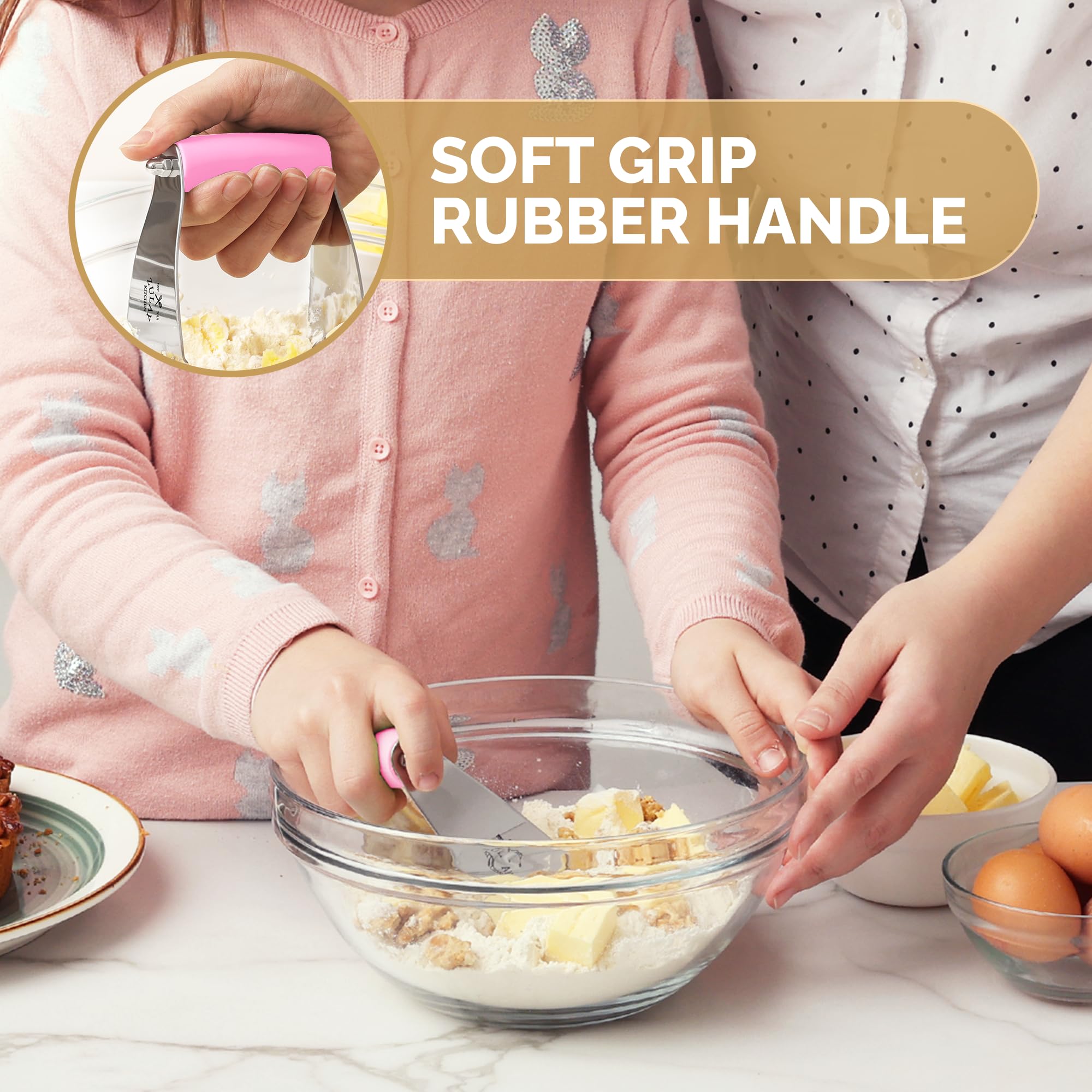 Zulay Kitchen Stainless Steel Dough Blender - Heavy Duty Pastry Cutter with 5 Blades, Butter Cutter & Baking Tool for Pies, Cookies, Biscuits - Perfect for Home Bakers & Professional Chefs (Pink)