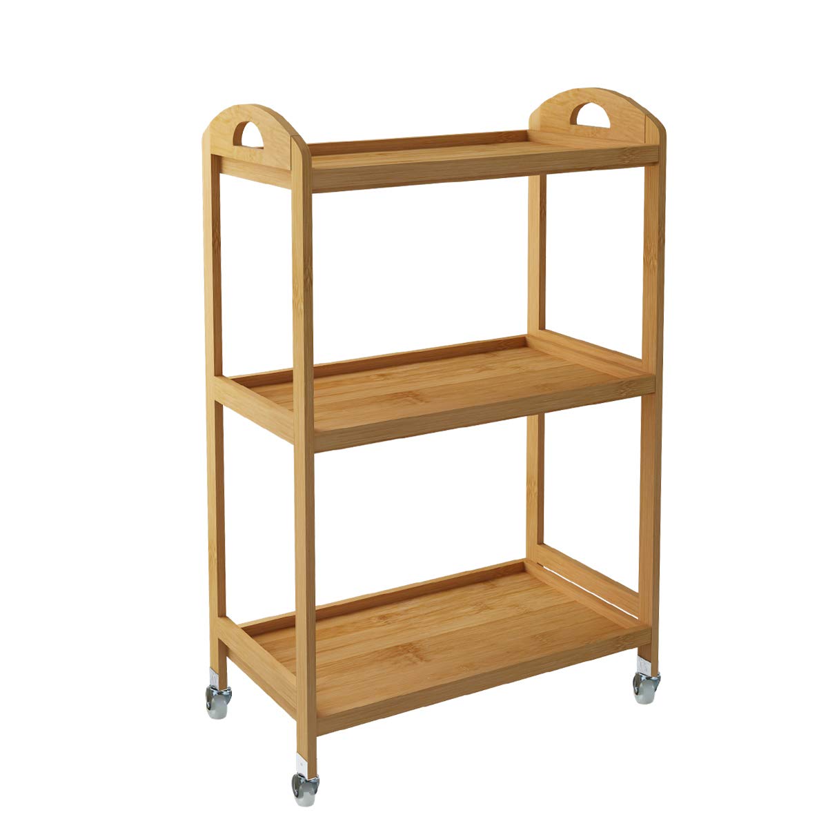 DlandHome 3-Tier Rolling Storage Shelf - Bamboo Utility Cart with Wheels & Handles for Kitchen, Pantry, Warehouse Organization | Space-Saving Mobile Storage for Home & Office Use