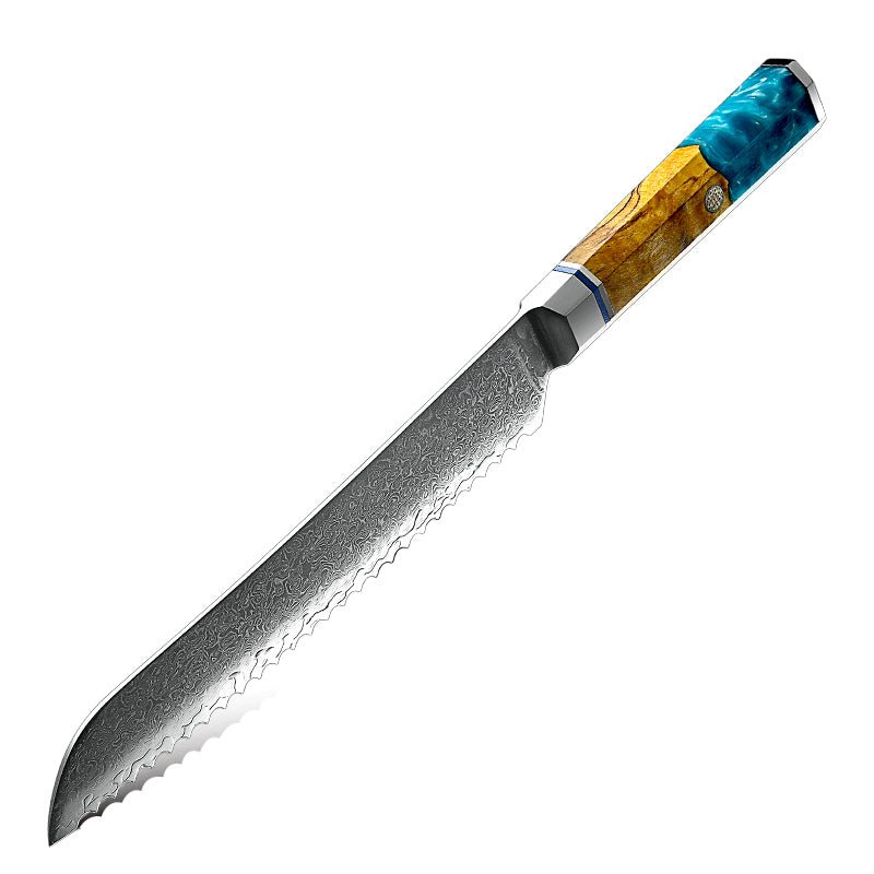 Premium VG10 Damascus Steel 8-Piece Japanese Knife Set with Exotic Olive Burl Wood & Resin Handle - Perfect for Professional Chefs & Home Cooking Enthusiasts