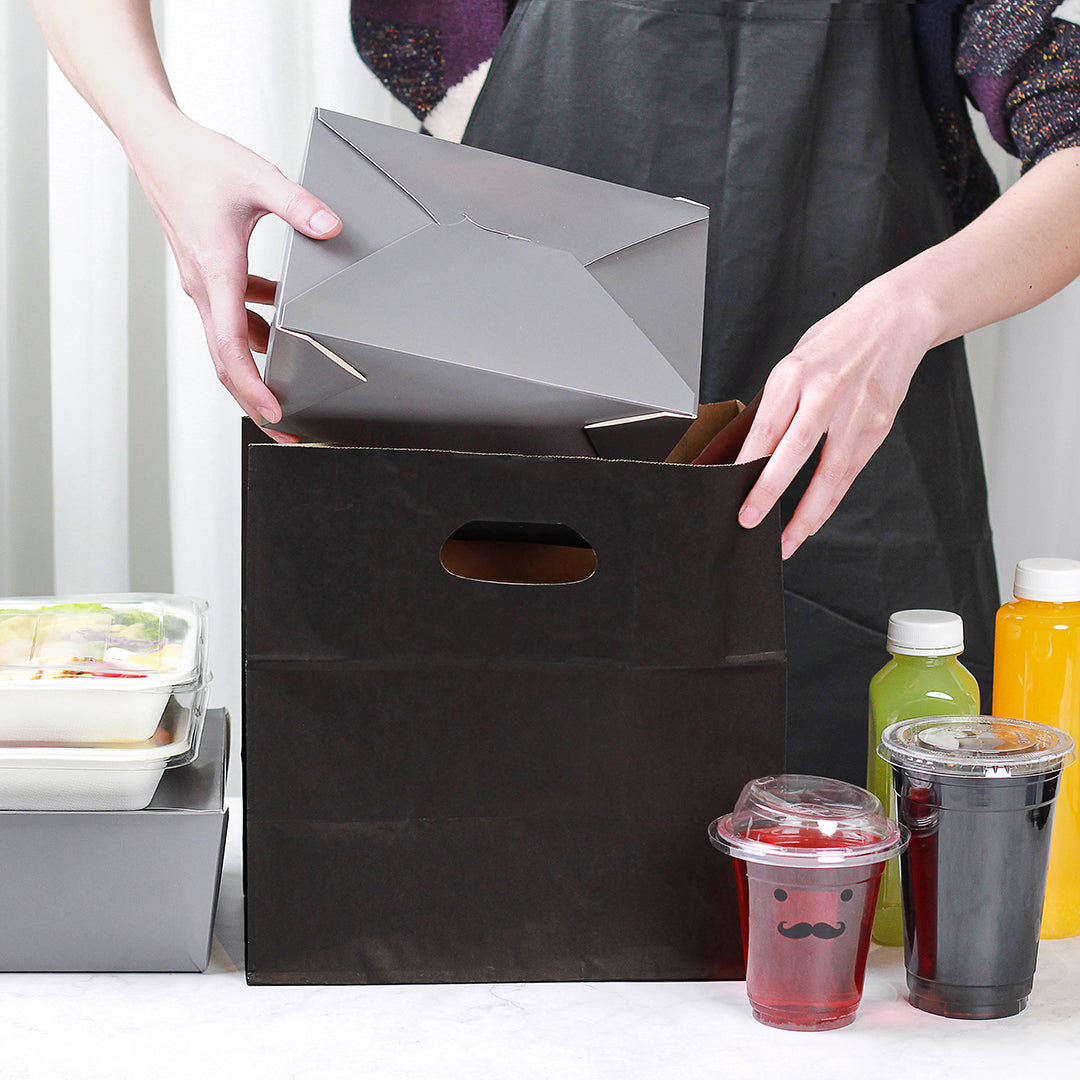Premium Rectangle Black Paper Take Out Bags with Handles - 11