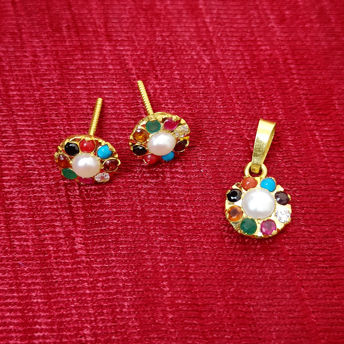 22KT Gold Plated Unisex Round Beads Pendant with Matching Earrings Set - Elegant Jewelry for Weddings, Parties & Special Occasions (D35)