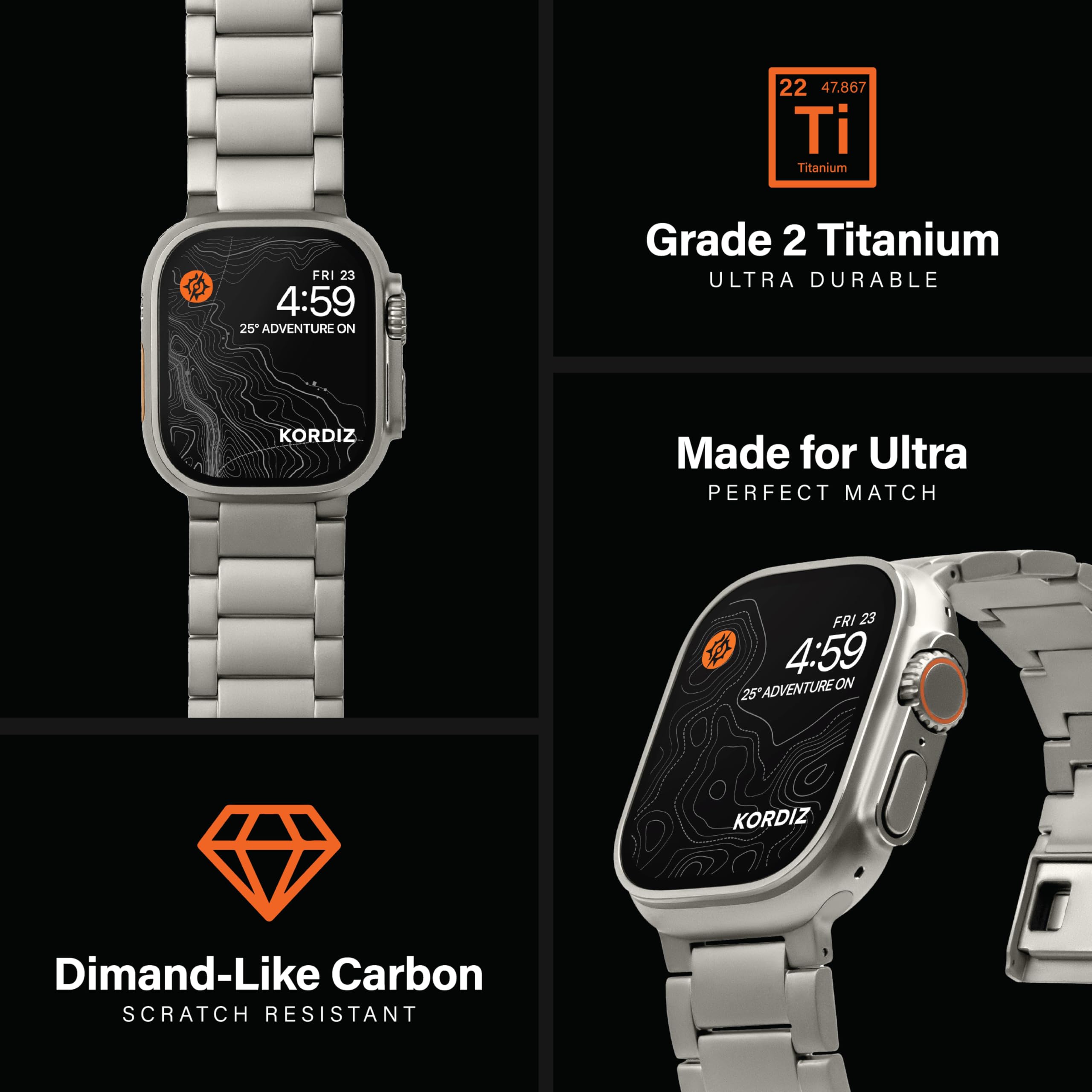 Premium Titanium Watch Band for Apple Watch Ultra & Ultra 2 (49mm) - Adjustable Magnetic Clasp with DLC Scratch Resistant Coating - Luxury Color Matching Strap for Workout, Travel & Business Occasions
