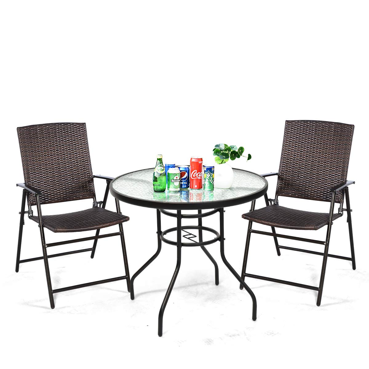 SAFSTAR 5-Piece Patio Dining Set - 4 Folding Wicker Chairs with 28