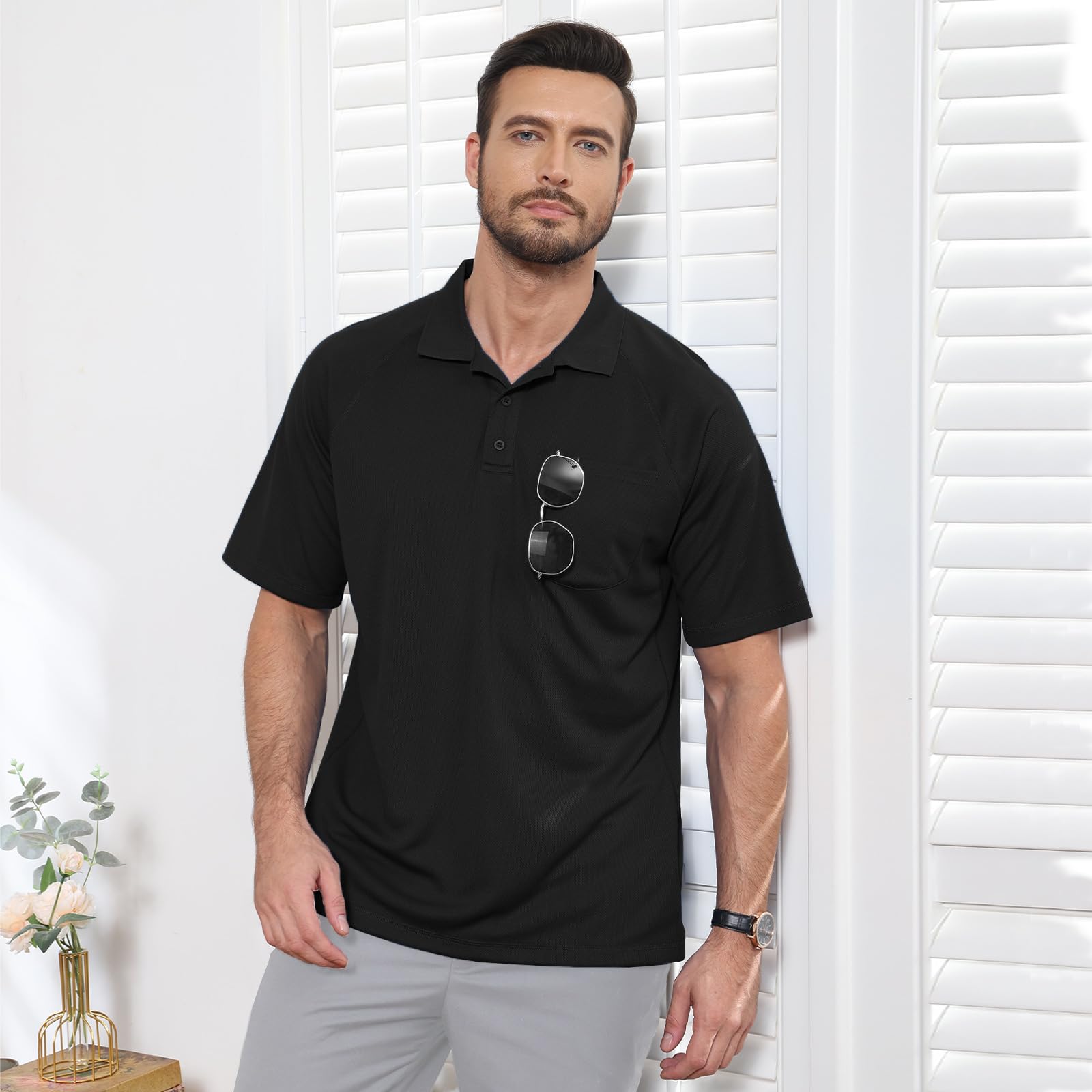 TIHEEN Men's Big & Tall Golf Polo Shirts - Moisture Wicking, Short Sleeve Performance Shirts for Golf, Casual Wear & Outdoor Activities