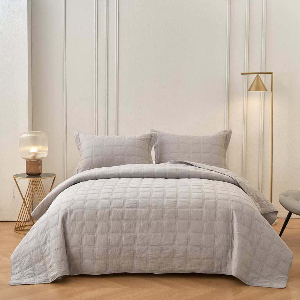 Embroidered Square Smokey Grey Coverlet - Super King Size Luxury Bedspread for Master Bedroom Decor | Perfect for Guest Rooms & Upscale Hotels