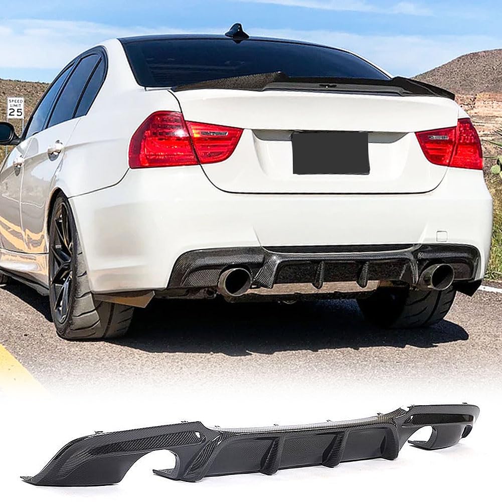 Carbon Fiber Rear Diffuser for BMW 3 Series E90 325i 335i M Sport (2005-2012) - Lower Bumper Lip Spoiler Body Kit - Enhances Aerodynamics & Sporty Look - Perfect for Car Enthusiasts & Performance Upgrades