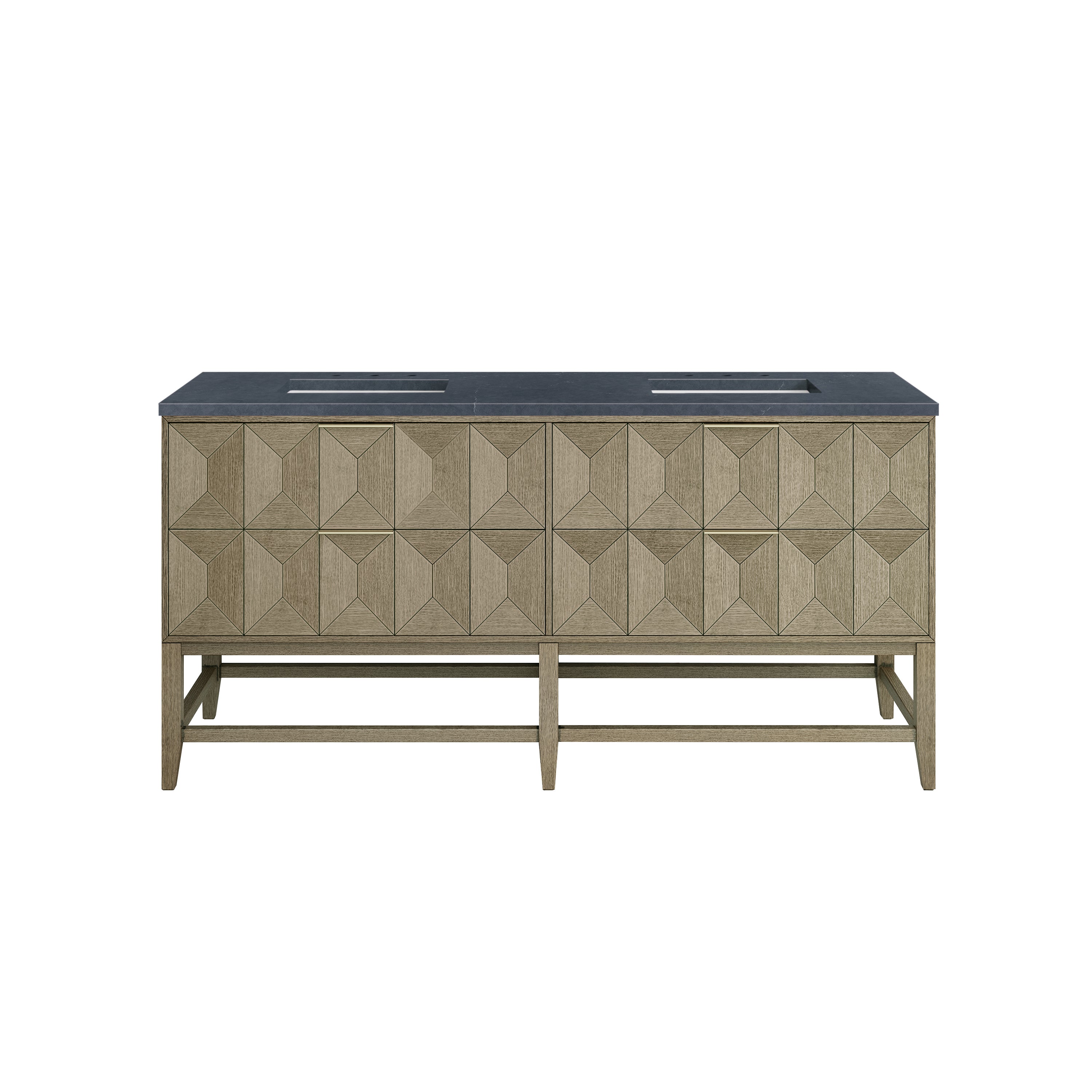 Emmeline 72 Inch Double Bathroom Vanity with Pebble Oak Finish & 3CM Charcoal Soapstone Countertop - Perfect for Master Bathroom Renovation and Modern Home Decor