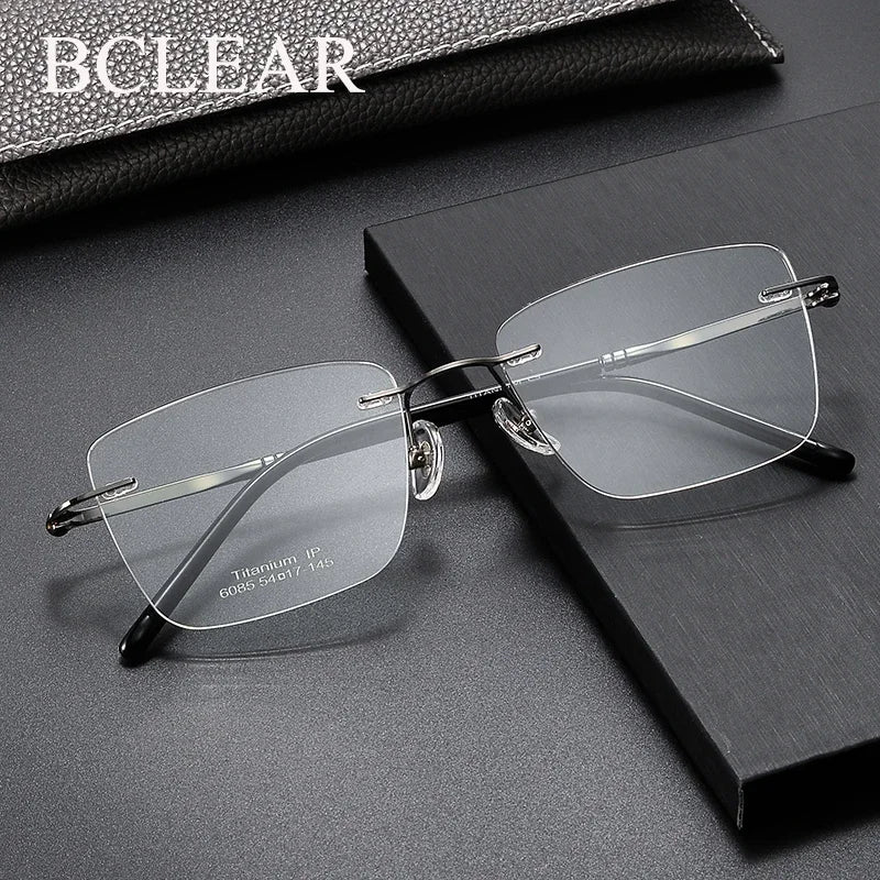 Bclear Unisex Rimless Polygon Square Titanium Eyeglasses Frame 46085 - Lightweight Durable Glasses for Work, Reading & Fashion
