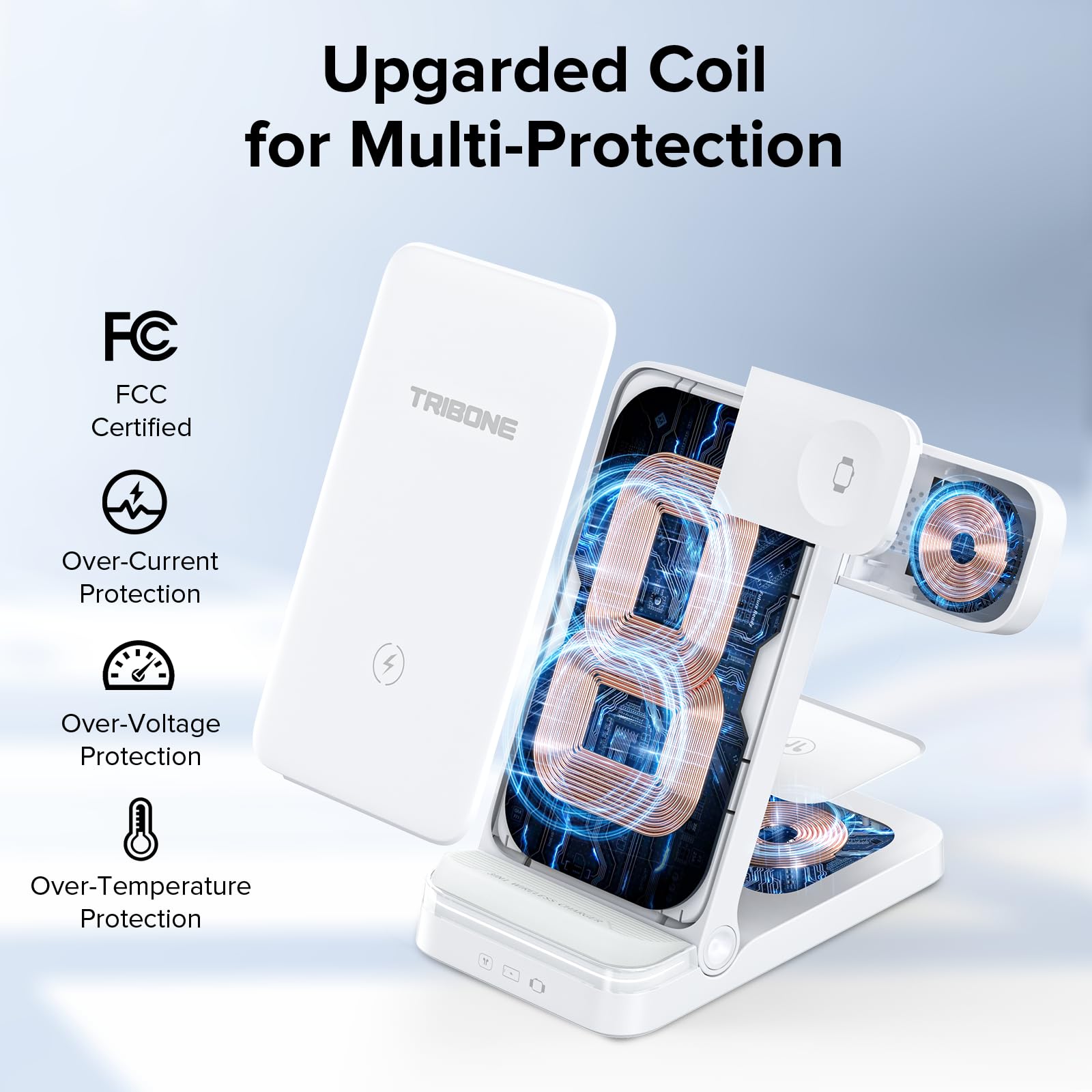 3-in-1 Foldable Fast Wireless Charger for iPhone 15/14/13/12/11 Pro Max/XS/XR/8 Plus, Apple Watch Series 9/8/7/6/5/4/3/2/SE & AirPods Pro 3/2 - Multi-Device Charging Station (White) | Perfect for Home, Office & Travel Use