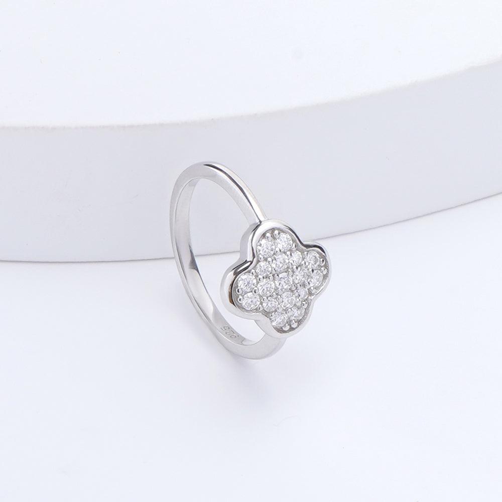 Four Leaf Clover Moissanite Ring for Women - Elegant 925 Sterling Silver Lucky Charm Jewelry Gift for Birthday, Anniversary & St. Patrick's Day