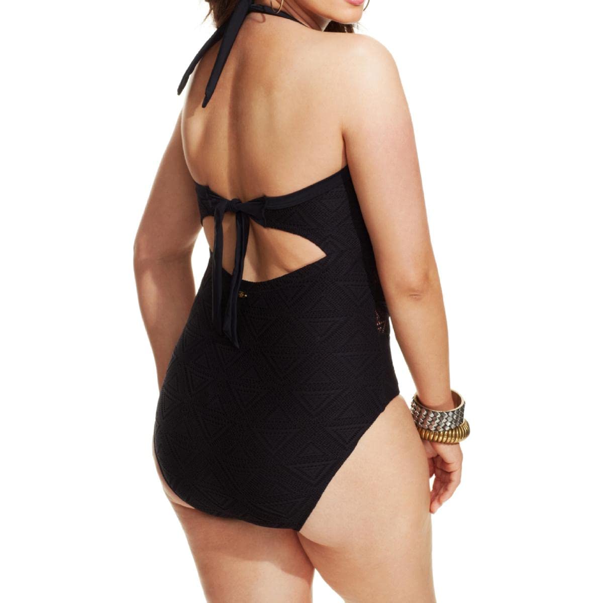 Jessica Simpson Women's Plus Size Cutout Crochet Bandeau One Piece Swimsuit - Sexy Summer Beachwear for Women, Perfect for Pool Parties & Tropical Vacations