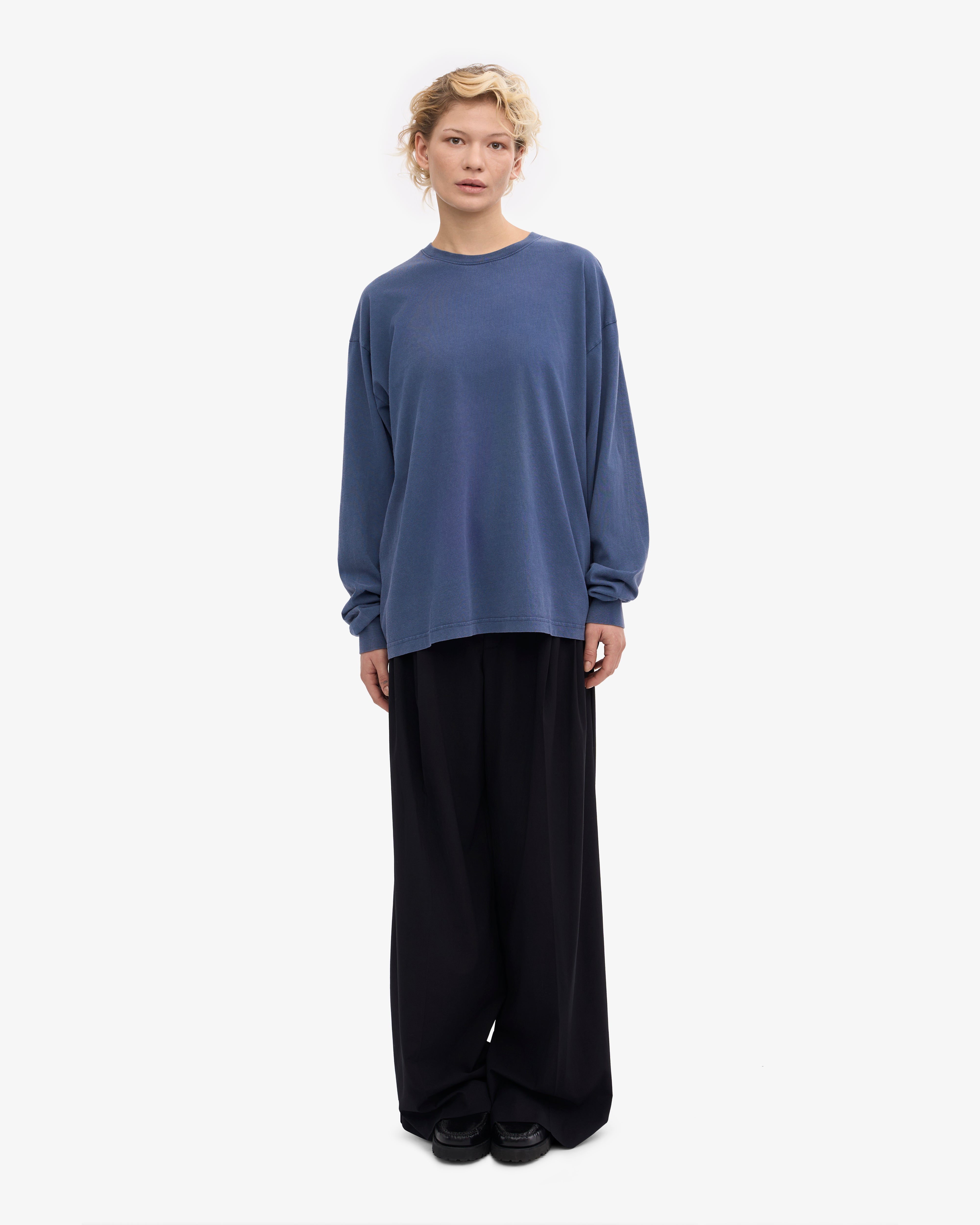 Organic Oversized Long Sleeve T-Shirt for Women - Soft Cotton Comfort Fit - Neptune Blue - Casual Wear, Loungewear & Street Style Outfits