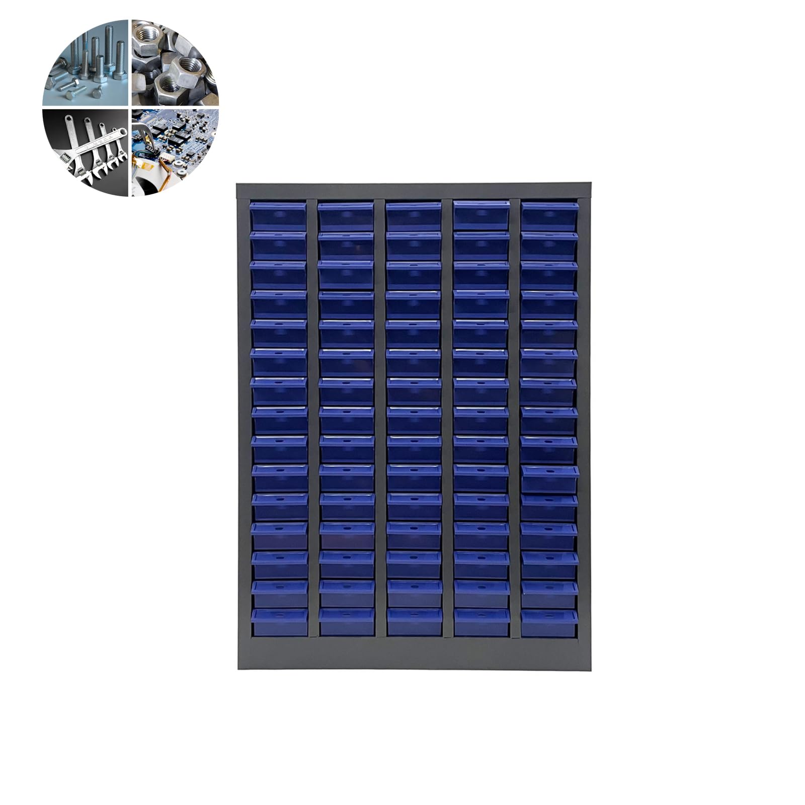 INTSUPERMAI 75 Compartment Plastic Storage Cabinet - Organizer Drawer for Documents, Metal Parts, Electronic Components (Blue) - Perfect for Workshop, Office & Craft Room Organization