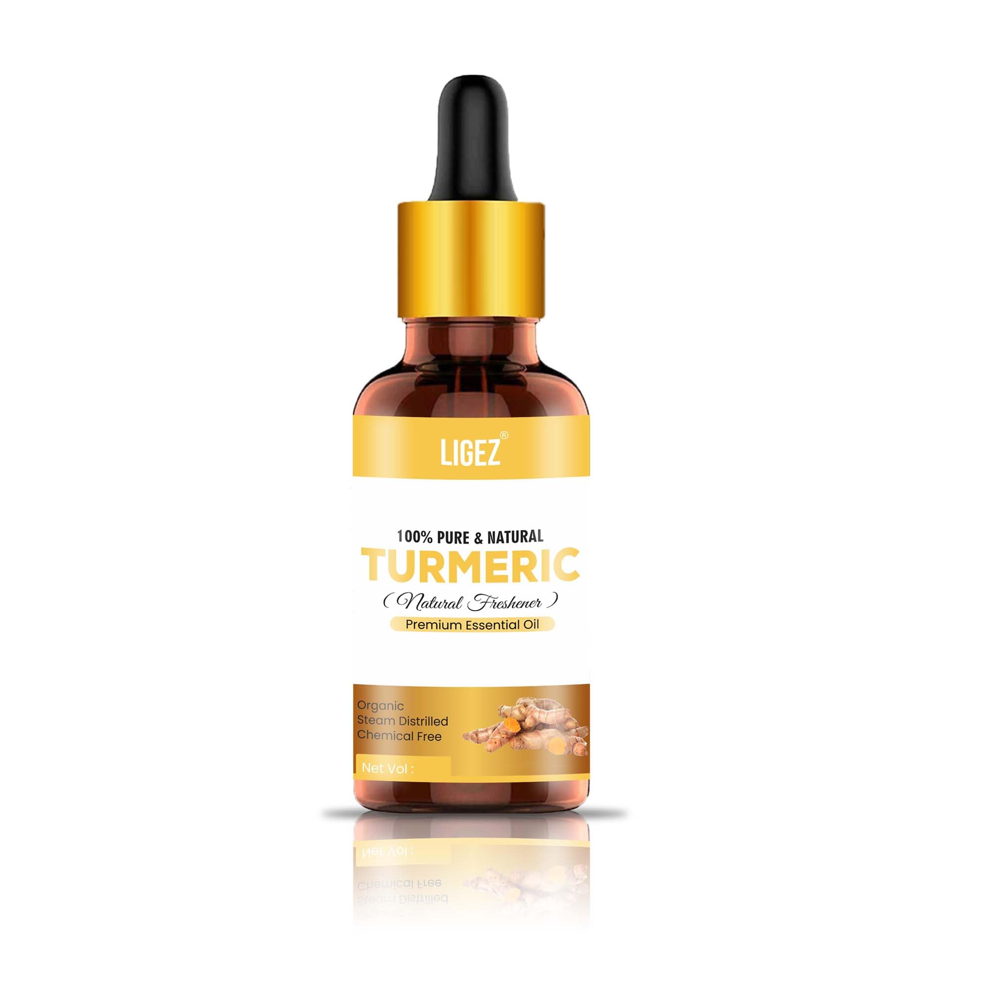 Ligez 100% Pure Natural Undiluted Turmeric Essential Oil - 15ml for Skin Care, Hair Growth & Aromatherapy | Perfect for Massage, DIY Beauty Recipes & Relaxation