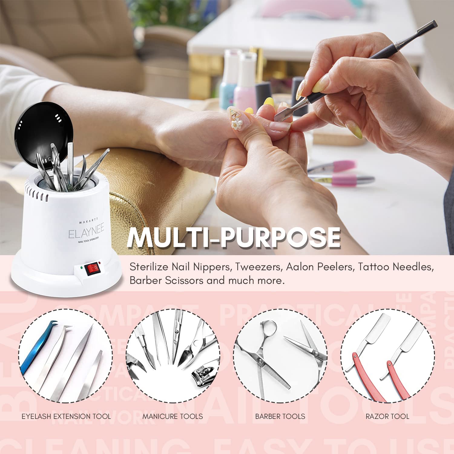 Makartt Professional Nail Tool Sterilizer - High Temperature Autoclave Sterilizer for Manicure Salon, Esthetician & Lash Tech Supplies | Sanitize Metal Nail Art Tools | Essential Salon Equipment for Hygiene & Safety | Perfect for Nail Salons, Beauty Spas & Home Use