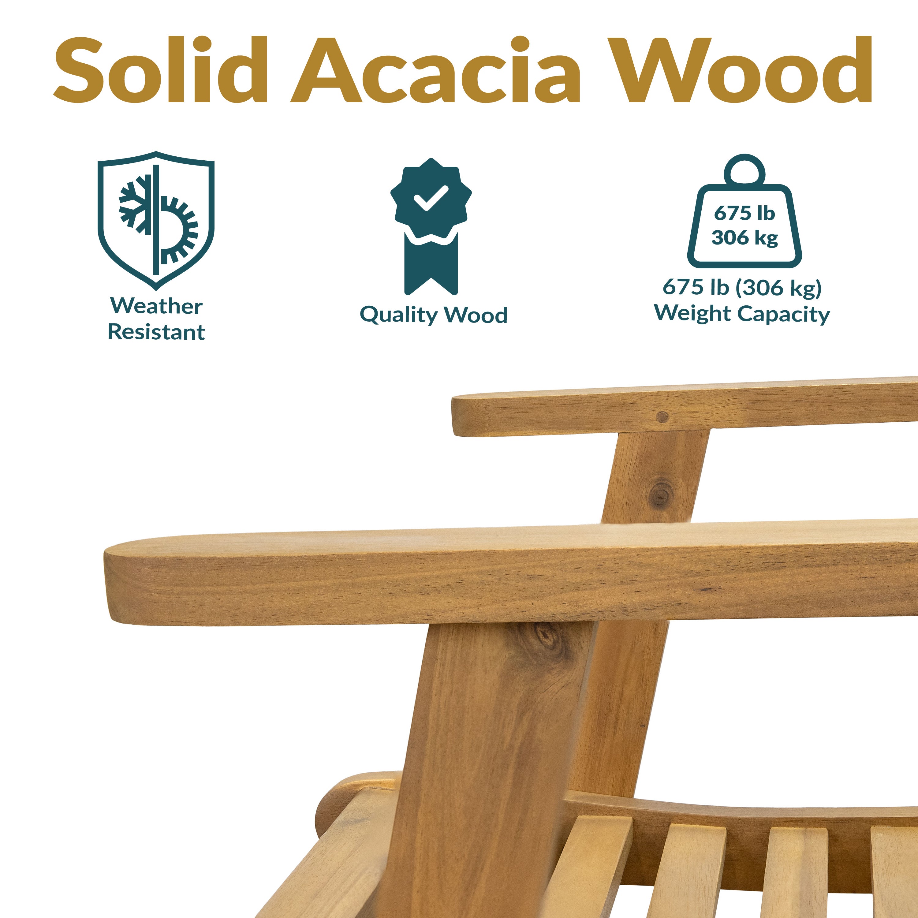 Premium Acacia Wood Outdoor Dining Chairs with Arms - Set of 2, Weather-Resistant Patio Furniture for Backyard, Deck, Garden & Poolside Dining