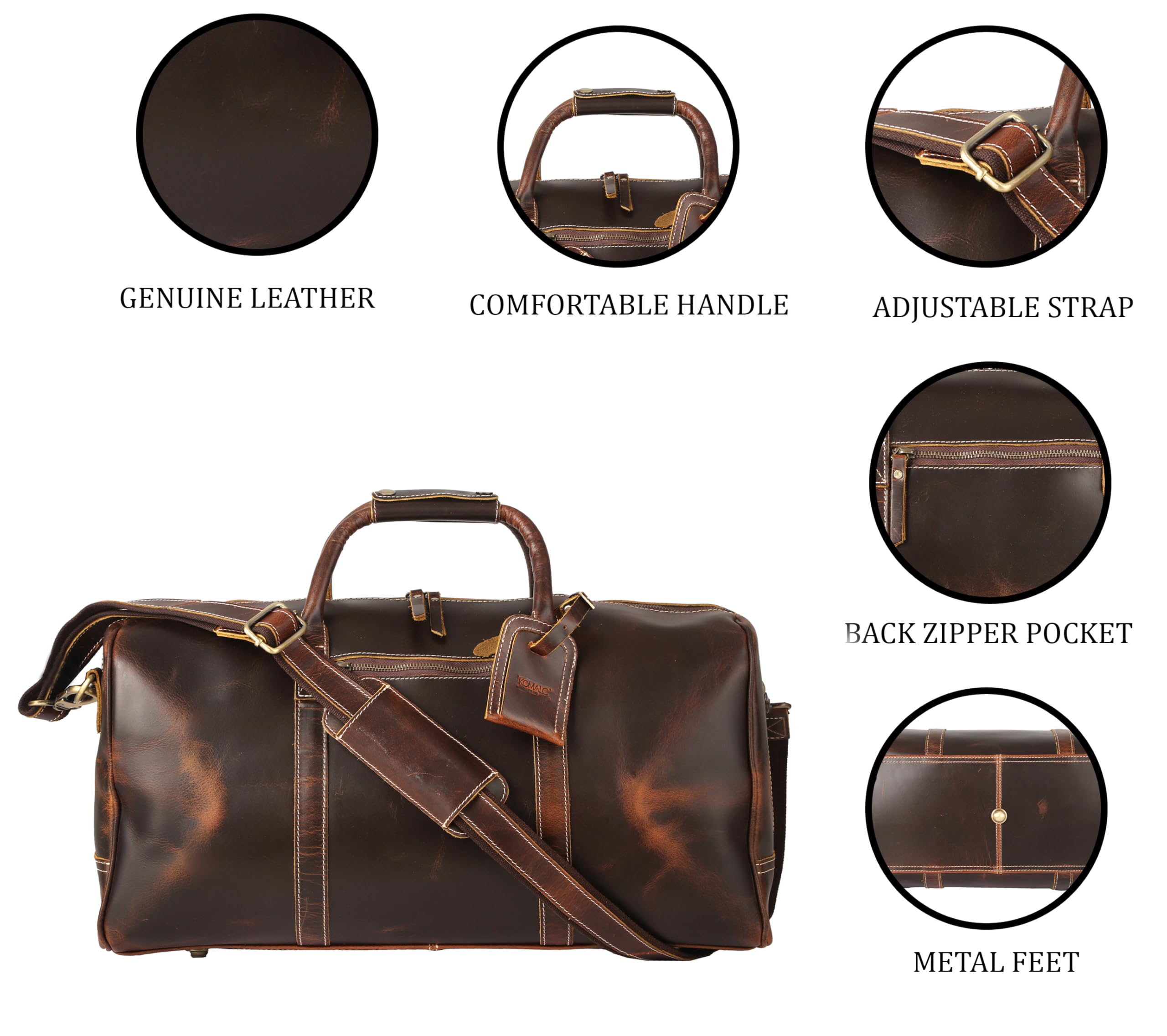 Premium Full Grain Leather Duffel Bag for Men & Women - 20