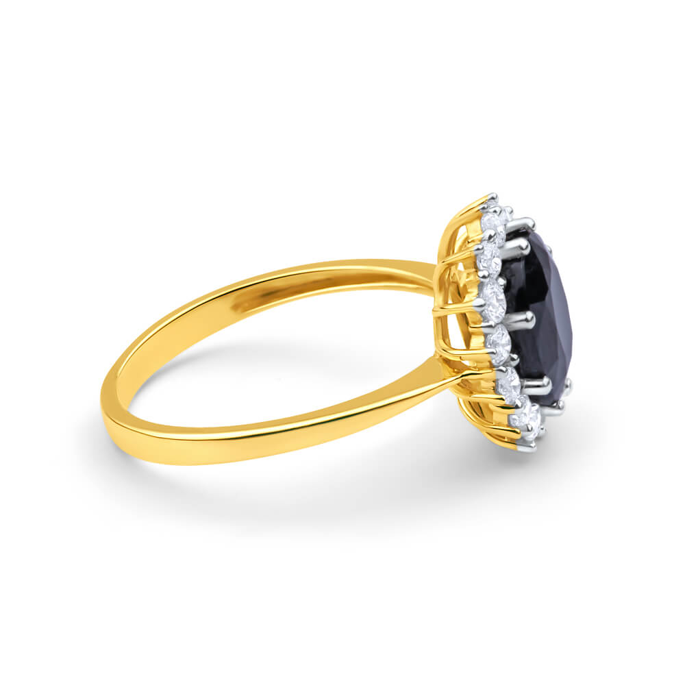 9ct Yellow Gold 2.5 Carat Natural Sapphire & Zirconia Ring for Women - Elegant Birthstone Jewelry Gift for Anniversary, Engagement or Special Occasions