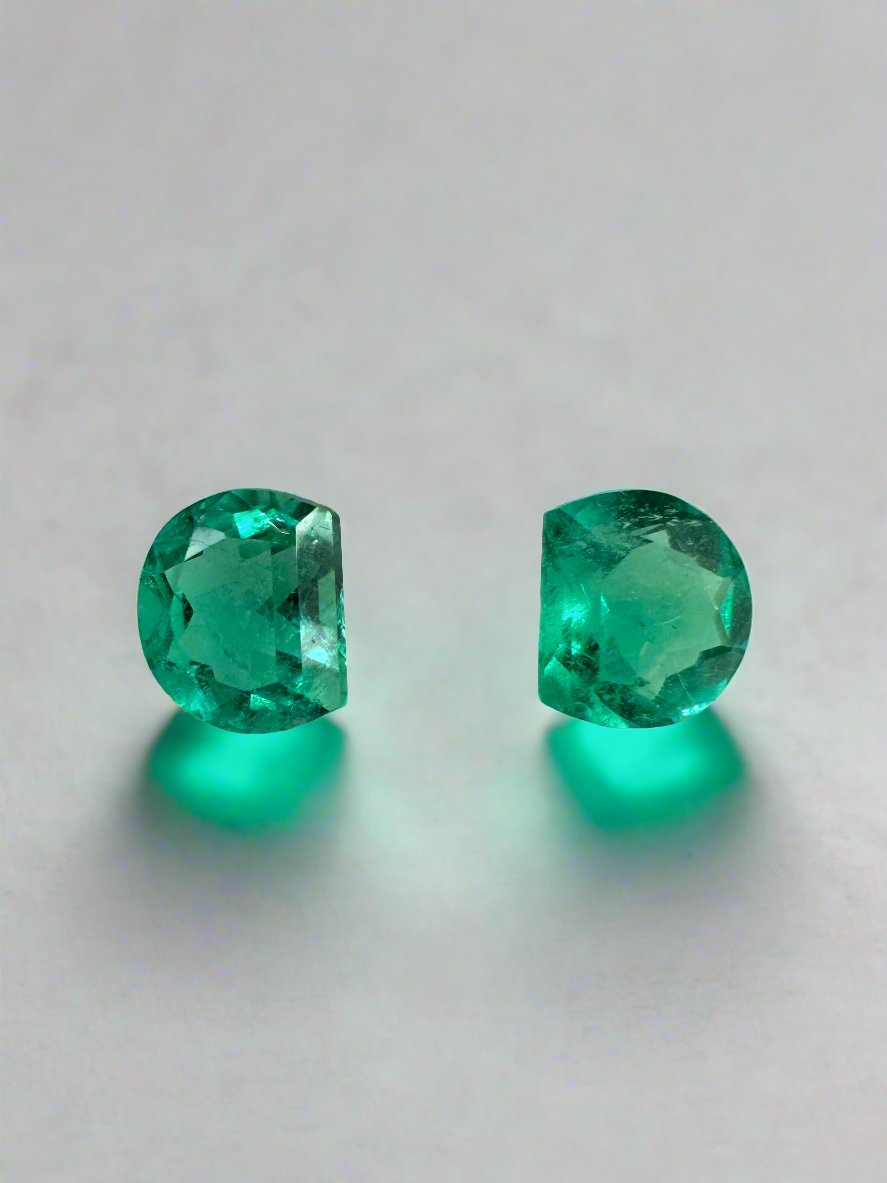 0.80tcw 5x4mm Matching Pair Natural Green Colombian Loose Emerald Half Moon Cut Gemstones for Jewelry Making & Engagement Rings