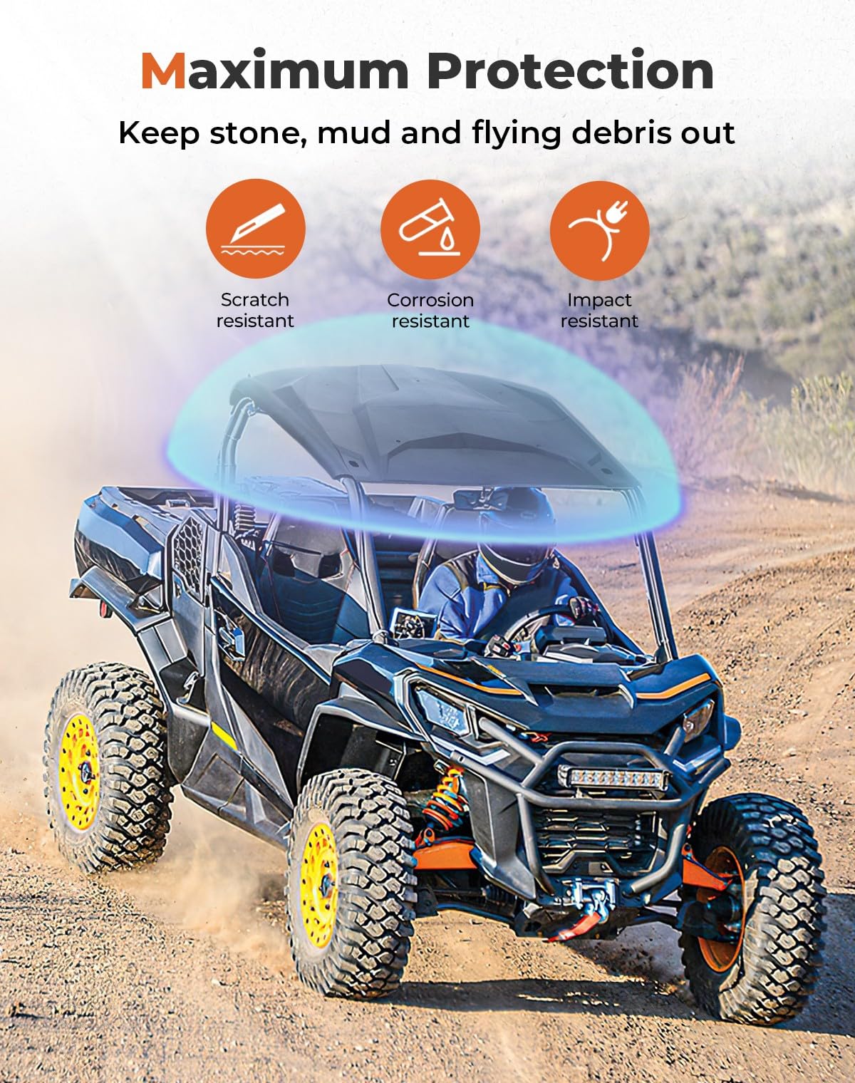 KEMIMOTO Hard Roof Replacement for Can Am Maverick Commander 2021-2025 & Sport Trail 1000R DPS XT 2018-2025 | 2-Piece Heavy Duty Roof Top | Perfect for Off-Roading, Hunting & Outdoor Adventures