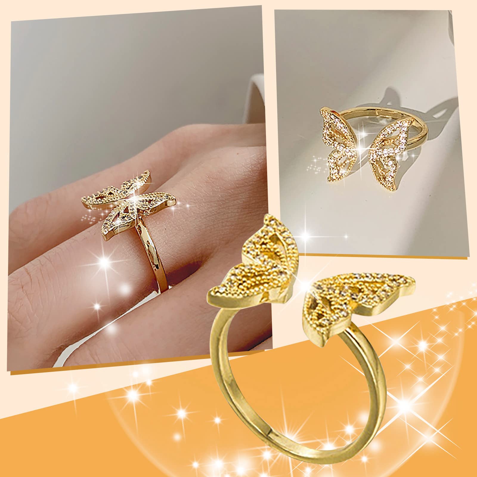 10K Gold Open Bow Ring for Women - Elegant Bridal Engagement Party Jewelry - Perfect Birthday, Proposal & Anniversary Gift (One Size) - Ideal for Weddings, Date Nights & Special Occasions