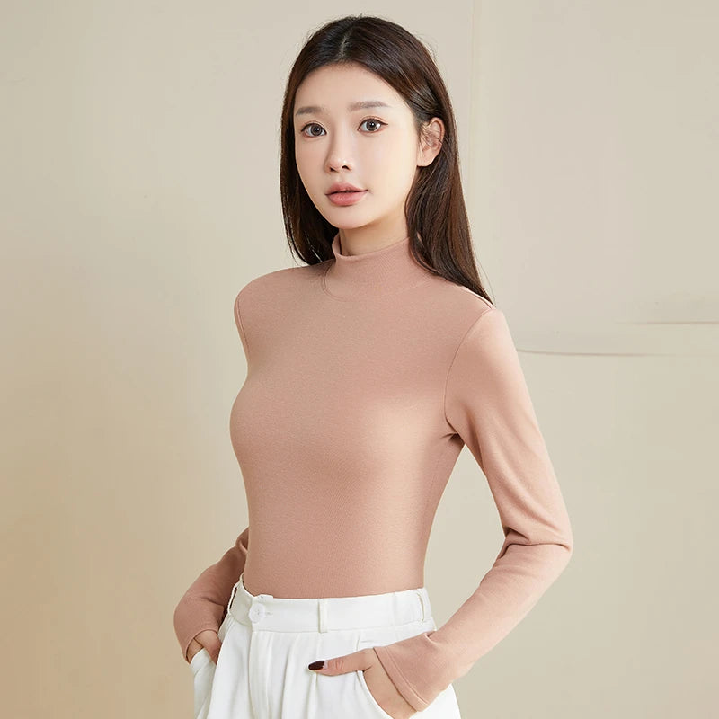 Silk Thermal Mock Neck Top for Women - Soft & Warm Long Sleeve Base Layer Shirt - Perfect for Winter Layering, Yoga & Casual Outfits